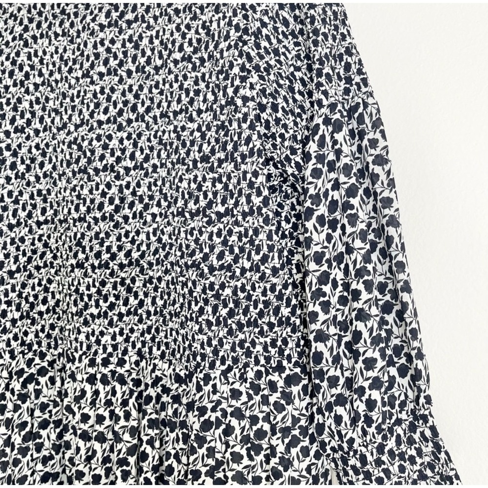 Ann Taylor Ribbed Semi-Sheer Blue and White Floral Lined Dress Size 14 - Picture 11 of 11